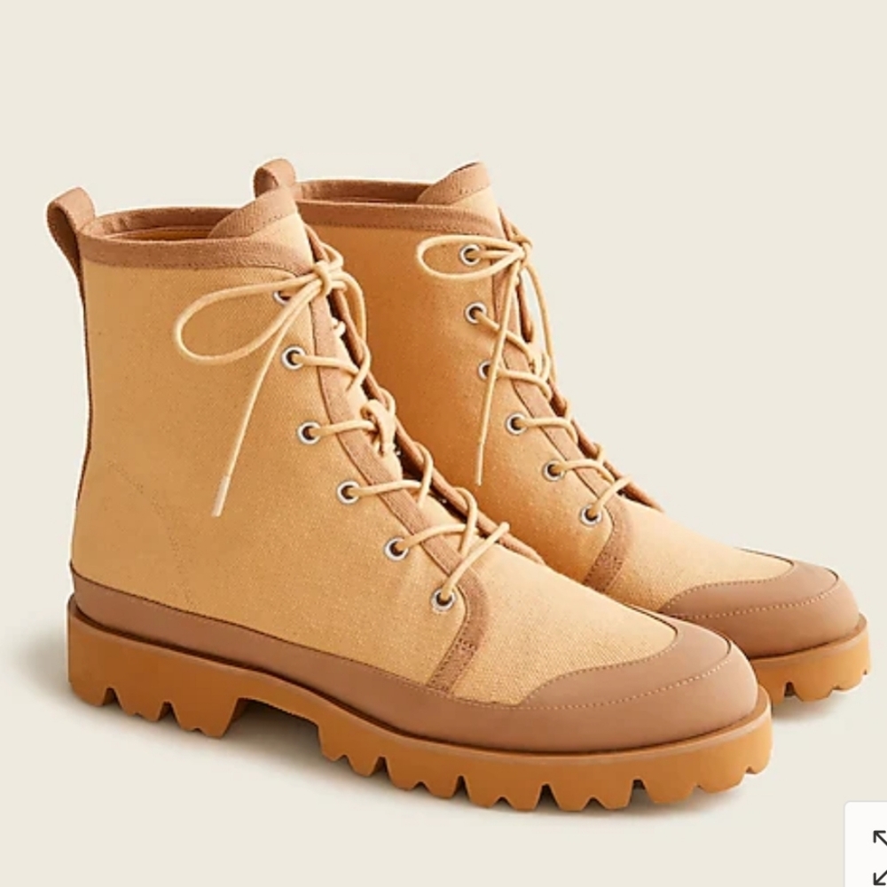 J*Crew Caramel Lace-up Canvas Boots BRAND NEW!